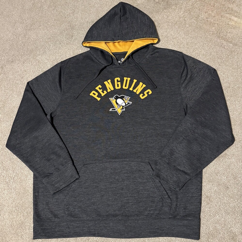 Pittsburgh Penguins Fanatics Hoodie Mens 2XL Sweatshirt Gray Yellow Ice Hockey